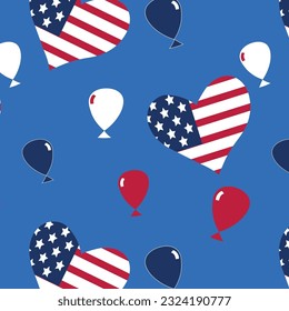 happy 4th of july independence day america love and balloons seamless pattern