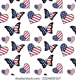 happy 4th of july independence day america butterfly and love freedom seamless pattern