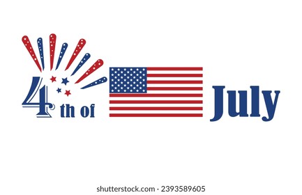 Happy 4th of July independence day USA banner template with firework and USA cityscape on a navy blue background. Vector illustration.