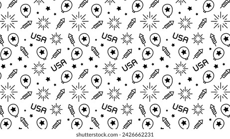 Happy 4th of July independence day seamless pattern with American icon element. Vector illustration.