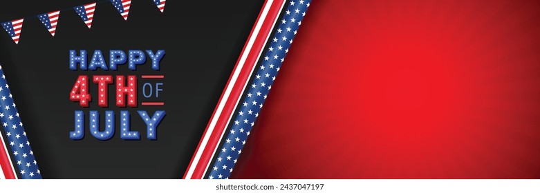 Happy 4th of july independence day banner background with red background and stripe and star ribbon. Copy space for your text. Symbol of independence and freedom.