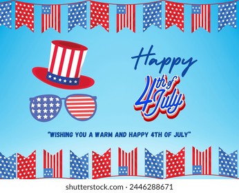 Happy 4th of July. Independence day of America in sky blue colour theme. Best design for social media. EPS file. Vector greeting art work isolated on a sky blue background.