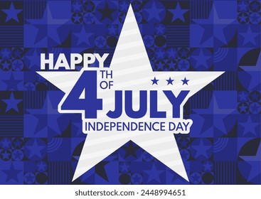 Happy 4th of July. independence day of the united states of america - banner, vector illustration, background with stars in bauhaus style
