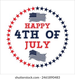 Happy 4th of july independence day sign, symbol, icon design on transparent background. Vector illustration., 