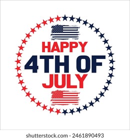 Happy 4th of july independence day sign, symbol, icon design on transparent background. Vector illustration., 