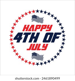 Happy 4th of july independence day sign, symbol, icon design on transparent background. Vector illustration., 