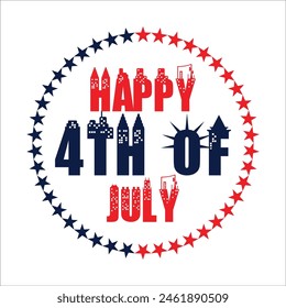 Happy 4th of july independence day sign, symbol, icon design on transparent background. Vector illustration., 