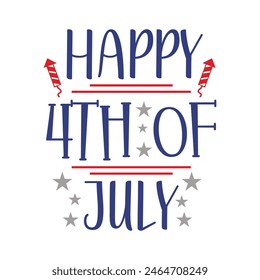 Happy 4th of July - Independence Day of USA - cute hand drawn doodle lettering postcard. Lettering for poster t-shirt design.