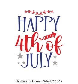 Happy 4th of July - Independence Day of USA  cute hand drawn doodle lettering postcard. Lettering for poster t-shirt design.