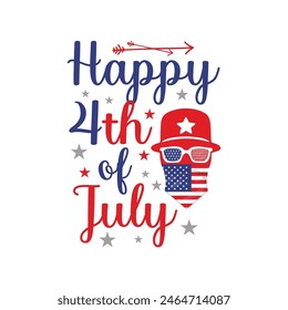 Happy 4th of July - Independence Day of USA  cute hand drawn doodle lettering postcard. Lettering for poster t-shirt design.