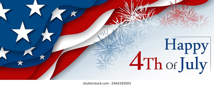 Happy 4th of July, Independence day America USA patriotic banner, greeting poster, card, background, web, cover, label,  layout. Victory Day print holiday information, party, celebration