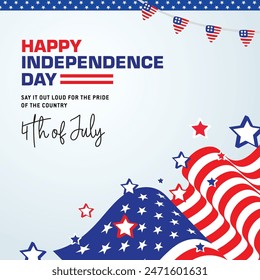 Happy 4th of July Independence Day banner background with usa flag, stars, and bunting decoration. Vector illustration.  