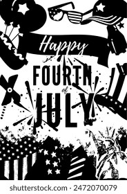 Happy 4th of July Independence Day poster, banner, flyer, background, template, with the greeting, USA flag.