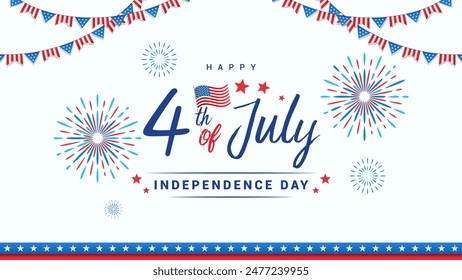 Happy 4th of July - Independence Day Vector illustration. USA flag garland on white background. Flat design	