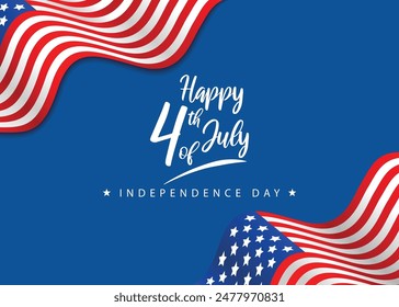 Happy 4th of July Independence day of United States of America. Banner background greeting template with USA waving flag. Vector EPS File