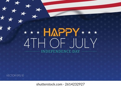 Happy 4th of July Independence Day with Yellow and White Text and Stars