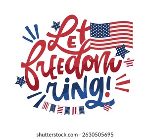 Happy 4th of July - Independence day of America. Hand drawn doodle lettering fot postcard, t-shirt design, mug print.