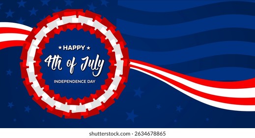  Happy 4th of July, Independence Day, patriotic rosette on dark blue background – banner, background, vector illustration