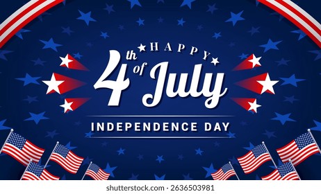 Happy 4th of July, Independence Day vector illustration. Multiple American flags frame on star abstract background