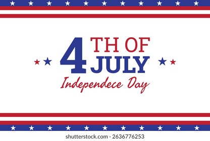 Happy 4th of July Independence Day typography Background Design, with United States of America flag, blue, red colors. For banner, poster, state holiday greeting card