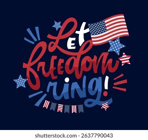Happy 4th of July - Independence day of America. Hand drawn doodle lettering fot postcard, t-shirt design, mug print.