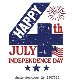 Happy 4th July Independence Day - Happy 4th Of July Typography T-shirt Vector, America Independence Day Clipart, Patriotic Fourth Of July Illustration