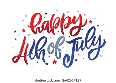 Happy 4th of July - independence day of USA. Liberty. Hand drawn doodle lettering postcard for t-shirt design, mug print.