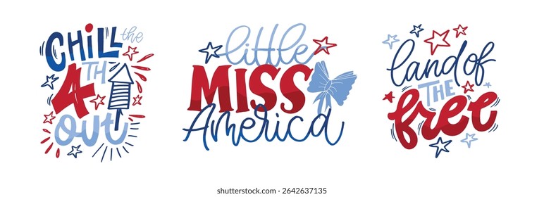 Happy 4th of July - independence day of USA. Liberty. Hand drawn doodle lettering postcard for t-shirt design, mug print.