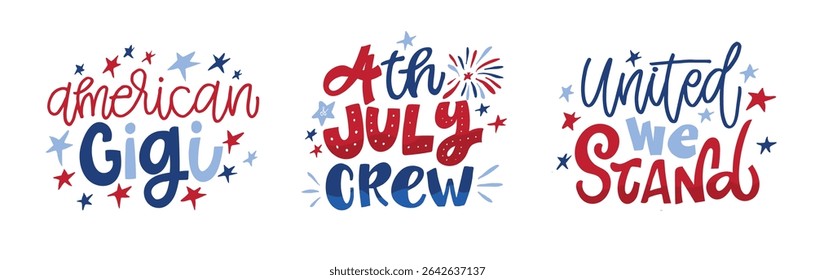 Happy 4th of July - independence day of USA. Liberty. Hand drawn doodle lettering postcard for t-shirt design, mug print.