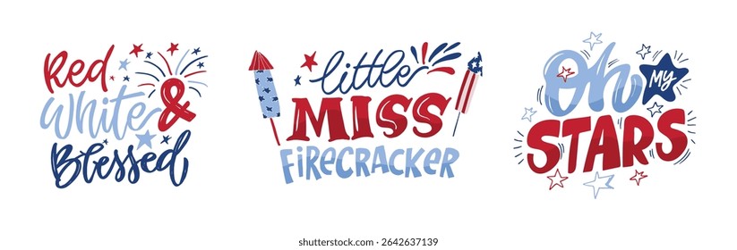 Happy 4th of July - independence day of USA. Liberty. Hand drawn doodle lettering postcard for t-shirt design, mug print.