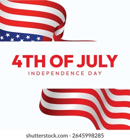 Happy 4th of July - Independence Day Vector illustration. USA flag garland on white background. Flat design with red color text. Fourth of July, Happy Independence Day to the United States. 