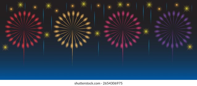 Happy 4th of July, Independence day vector illustration. Beautiful fireworks celebrations in the night starry sky