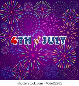 Happy 4th July independence day with fireworks background