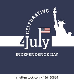 Happy 4th of July independence day web banner template with american waving flag. July 4th typographic design. Usable for greeting cards, banners, print. Liberty of Statue vector illustration.