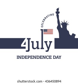 Happy 4th of July independence day web banner template with american waving flag. July 4th typographic design. Usable for greeting cards, banners, print. Liberty of Statue vector illustration.