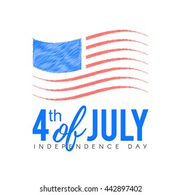 Happy 4th of july, Independence day with American flag. Vector illustration  letterpress Patriotic banner, card on White background