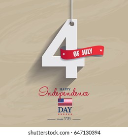 Happy 4th of July - Independence Day card or background. American flag.
Festive poster or banner with hand lettering.
Flat design.
Vector illustration