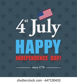 Happy 4th of July - Independence Day card or background. American flag.
Festive poster or banner with hand lettering.
Flat design.
Vector illustration