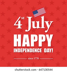 Happy 4th of July - Independence Day card or background. American flag.
Festive poster or banner with hand lettering.
Flat design.
Vector illustration