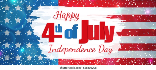 Happy 4th of July, Independence Day greeting card horizontal banner. Happy July Fourth. Vector