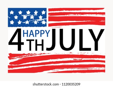 Happy 4th of July inscription written on American national flag. United States of America Independence Day lettering isolated on white background. Colored hand drawn holiday vector illustration