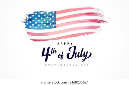 Happy 4th of July lettering and watercolor flag. Fourth of July, Independence Day - American greeting card for national holiday. Patriotic vector illustration