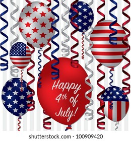 Happy 4th of July patterned balloon card in vector format.