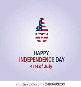 Happy 4th of July, poster with helmet and American Flag isolated on light blue background. USA independence day. EPS vector illustration editable file.