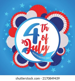 Happy 4th Of July Round Paper Fan Decoration Design With Star Background.