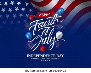 Happy 4th of July, set of abstract backgrounds waving USA flag background, fourth july 