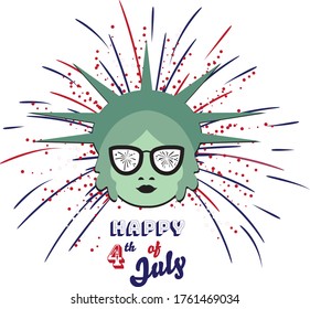 Happy 4th of July - Statue of liberty on white background - vector