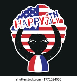 Happy 4th July sticker with cute afro girl
