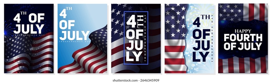 Diseño feliz de la Plantilla del 4 de julio, Día de la Independencia Americana, diseño feliz de la tarjeta de felicitación del 4 de julio, conjunto de Plantillas de póster del Día de la Independencia de los Estados Unidos para publicación en redes sociales