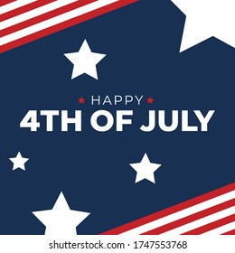 Happy 4th of July Text with American Flag Border and Stars, Patriotic Square Vector Illustration